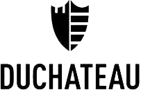 Black and white logo featuring a shield divided into two designs above the word DUCHATEAU in bold, uppercase letters. -Precision Flooring