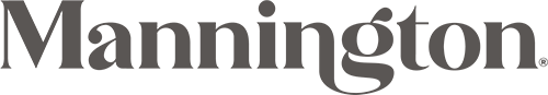 The image shows the word Mannington in large, dark gray serif font on a white background. -Precision Flooring