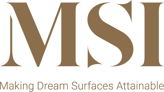The image shows the letters MSI in large, gold capital letters, with the tagline Making Dream Surfaces Attainable in smaller gold text underneath. -Precision Flooring